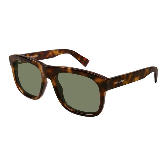 Saint Laurent SL 558-011 Havana Square Sunglasses with Green Lenses - Picture 1 of 3